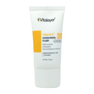 ضد آفتاب فلوئیدی بی رنگ ویتامین سی spf 50 50 میل ویتالیر
