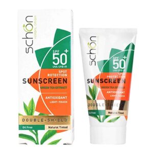 ضد آفتاب دابل شیلد رنگی فاقد چربی عصاره چای سبز +SPF50 طبیعی شون