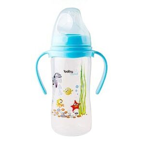 شیشه شیر دهانه عریض ارتودنسی دسته‌دار آویز 300 میل بیبی لند