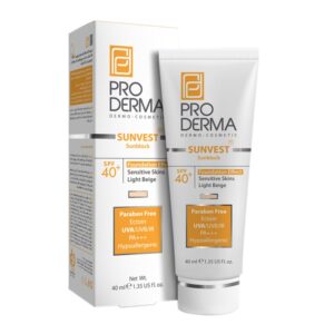 ضد آفتاب فیزیکال کرم پودری بژ روشن پوست حساس SPF40 پرودرما